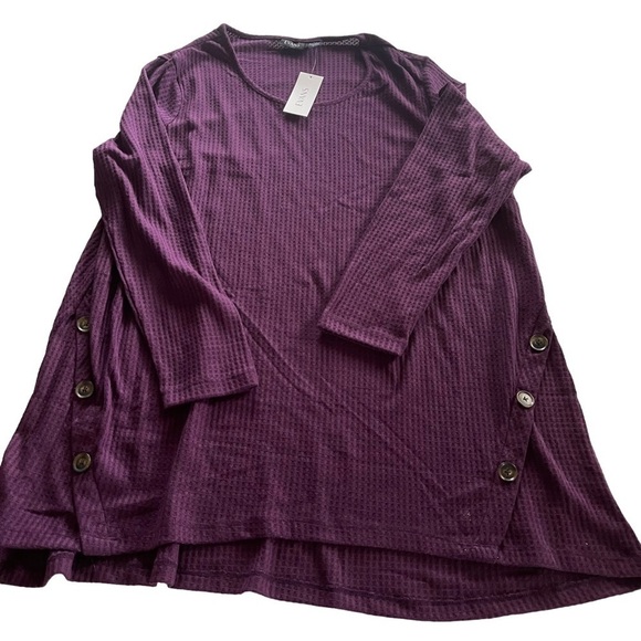 Evans long sleeve waffle knit tunic button accent size 22/24 NWT purple plum - Picture 3 of 9